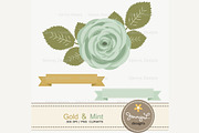 Gold & Mint Green Digital Paper, a Pattern Graphic by JennyL Designs (Thumbnail 2 of 3)