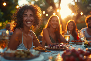 Group of Friends Enjoying Outdoor Dinner Party at Sunset, a Photo by AS photostudio