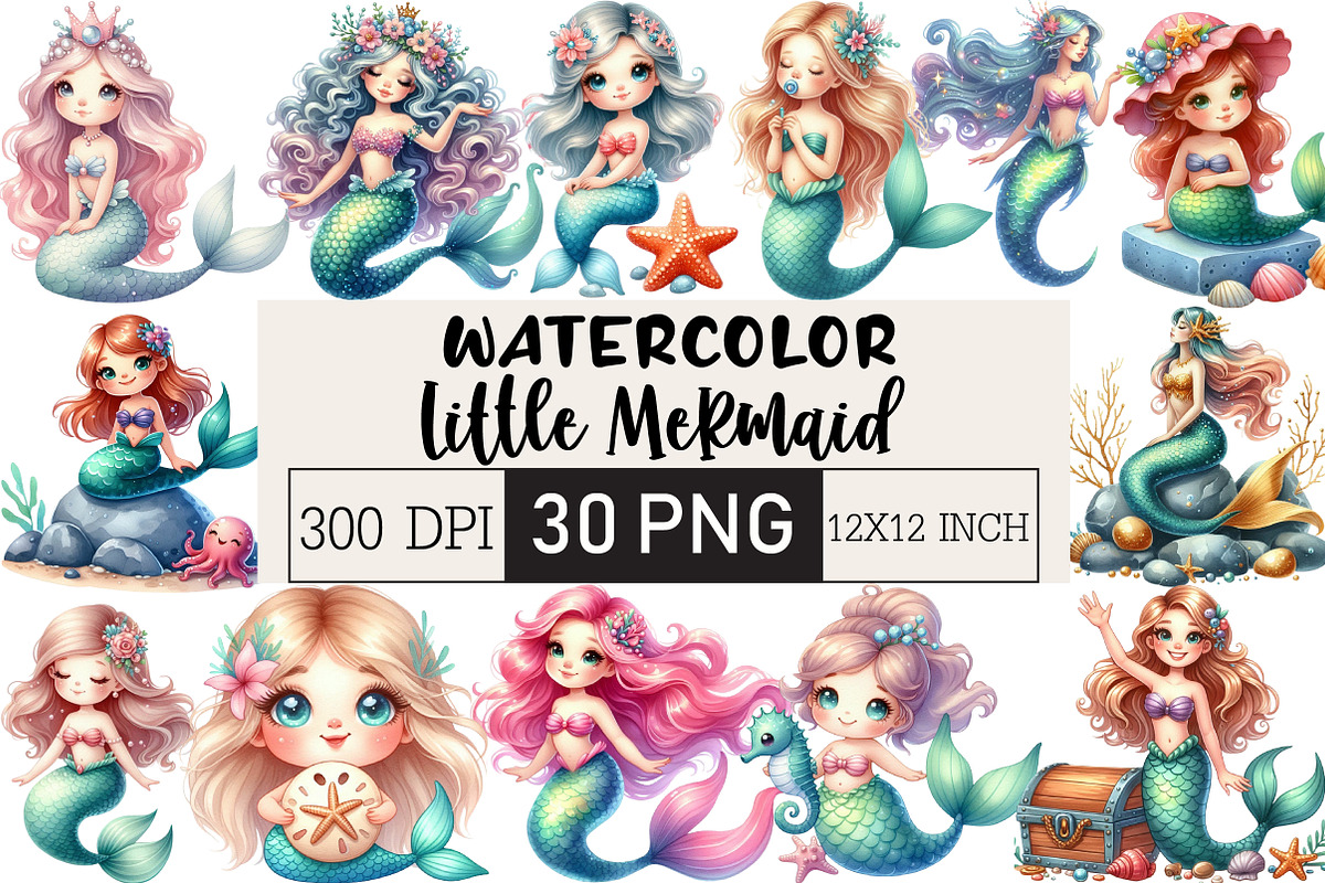 Little Mermaid Under the Sea Clipart, an Illustration by Black Bird Studio (Photo 1 of 6)
