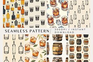 8 Whiskey Seamless Patterns, a Pattern Graphic by Inknfolly