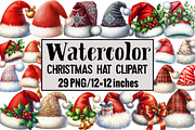 Watercolor Christmas Hat Clipart, an Illustration by Design Market (Thumbnail 1 of 4)