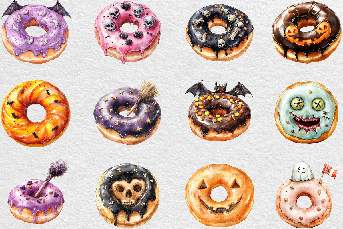 Donut Clipart Halloween Donut PNG, an Illustration by Black Bird Studio (Photo 4 of 4)