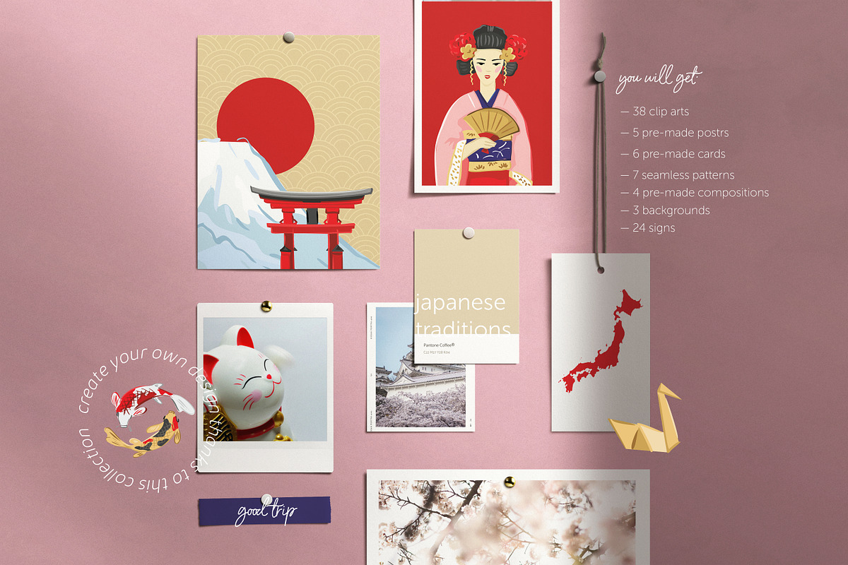 Japan symbols, patterns, map, an Object Graphic by yttadesign (Photo 2 of 17)