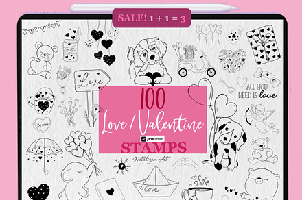 100 Love Valentine Procreate Stamps