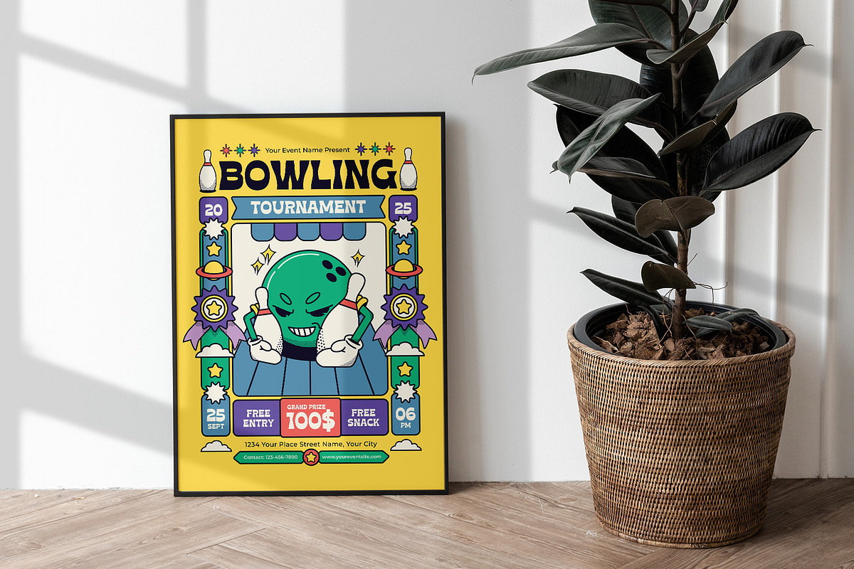 Retro Bowling Tournament Flyer, a Flyer Template by Tiptop Graphic (Photo 2 of 5)