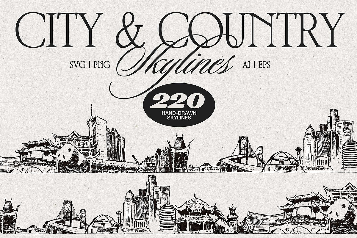 Hand Drawn City & Country Skylines, a Work Illustration by TheMountBirdStudio (Photo 1 of 20)