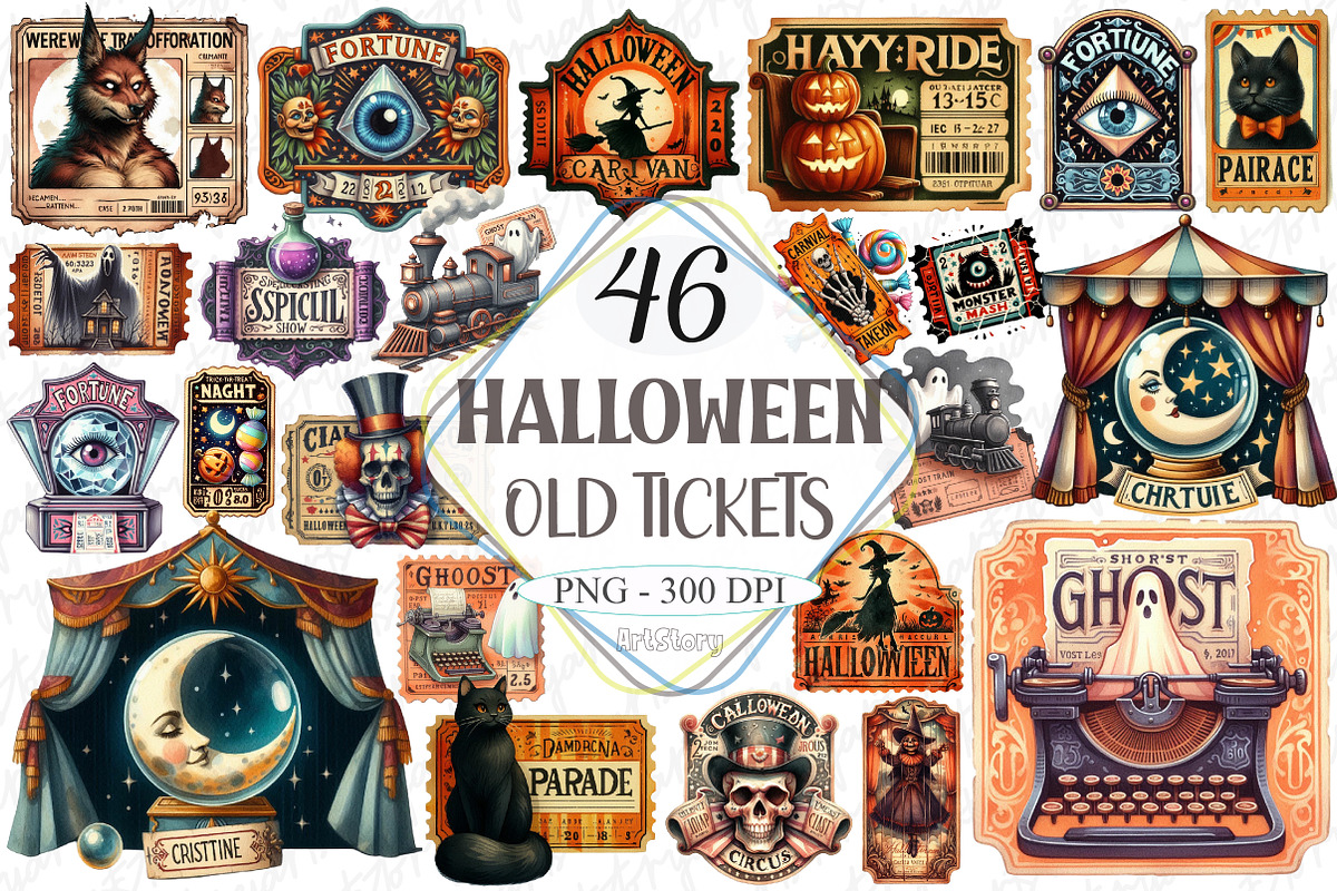 Halloween Old Tickets Clipart, a Graphic by designcity5 (Photo 1 of 5)