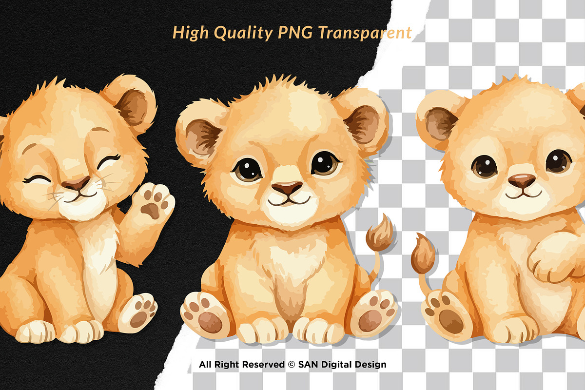 15 Bundle Watercolor Cute Lion Fam, an Animal Illustration by Morspective (Photo 2 of 8)