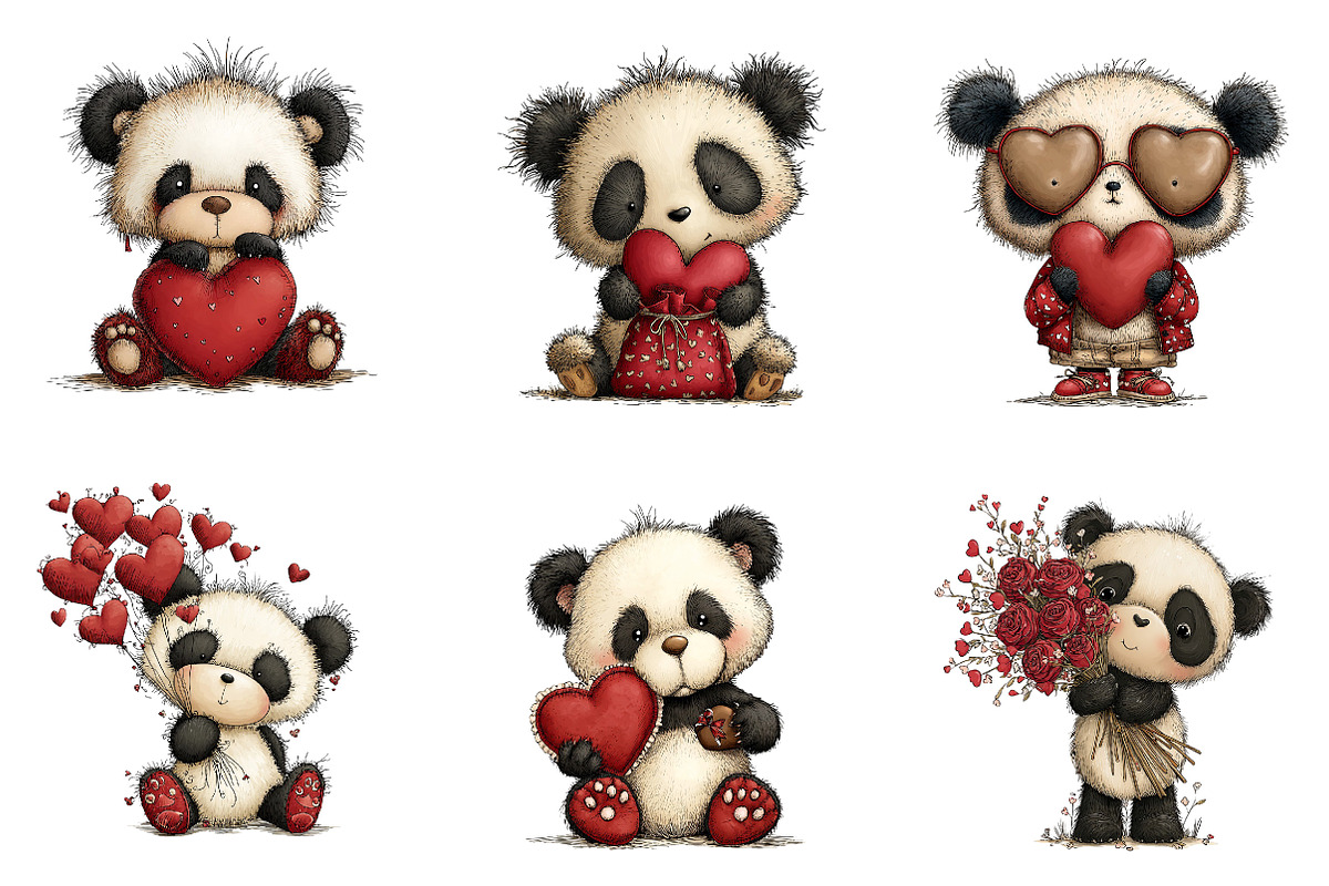 Quirky Valentines Panda Clipart, an Illustration by Dream Creation (Photo 4 of 7)