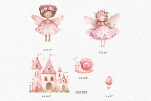 Pink Fairy Garden Watercolor Clipart