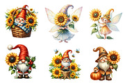 Watercolor Sunflower Gnomes Clipart, an Illustration by CreationArt (Thumbnail 4 of 5)