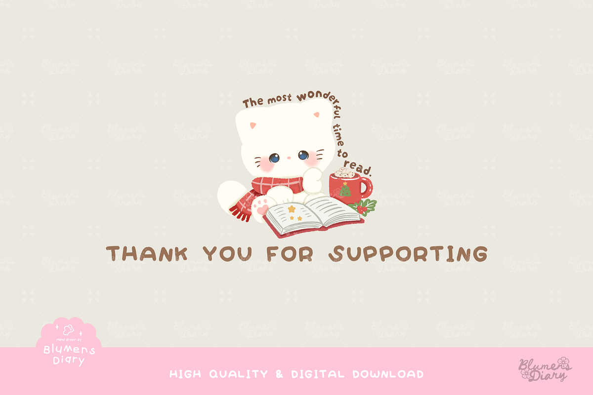 Bookish Christmas White Cat Clipart, an Animal Illustration by Blumensdiary (Photo 6 of 6)