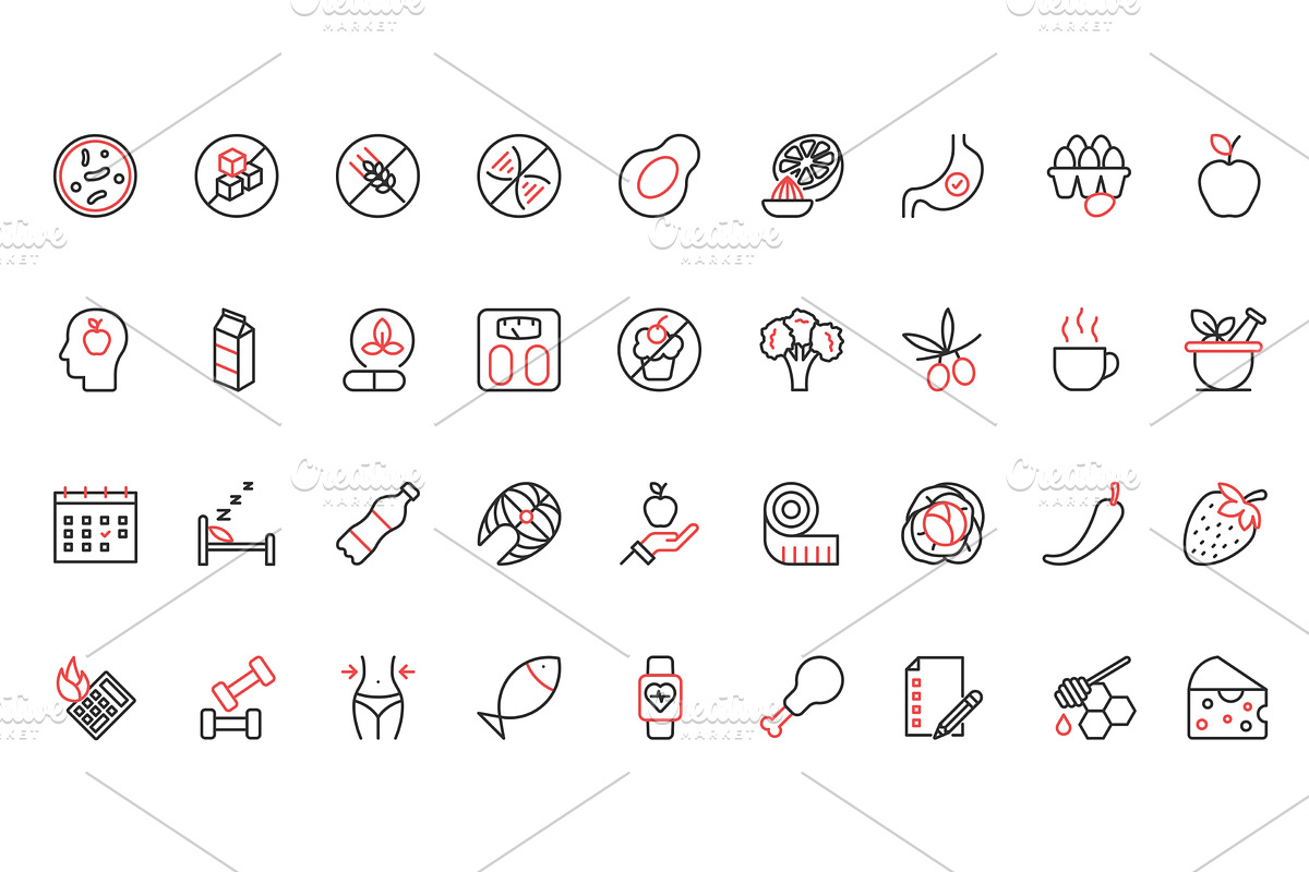 Nutrition diet icons, a Food Illustration by Lemberg Vector