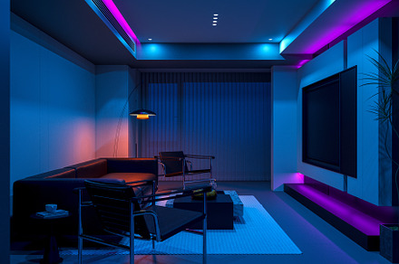Modern Living Room with Vibrant LED