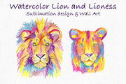 Watercolor Lion and Lioness, an Animal Illustration by ArtIrisArt (Thumbnail 1 of 8)