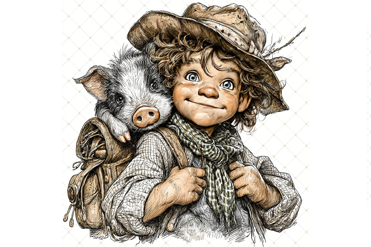 Boy and Piglet Clipart JPG, a Person Illustration by Memories By Lea (Photo 11 of 18)