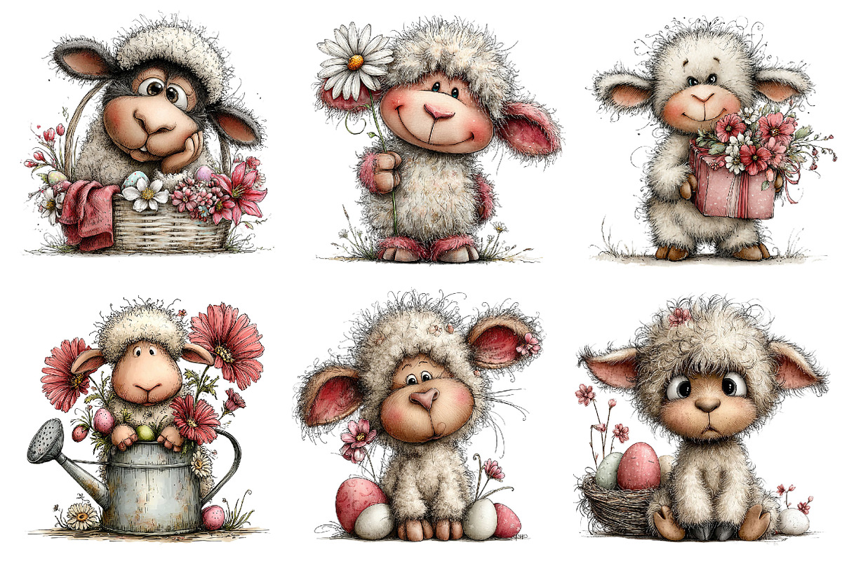Whimsical Easter Sheep Clipart, an Illustration by Dream Creation (Photo 6 of 6)