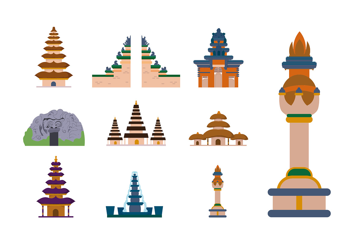Balinese Landmark Illustration Set
