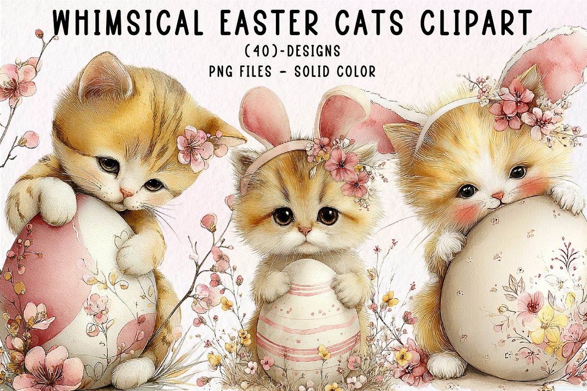 Whimsical Easter Cats Clipart, an Illustration by CreationArt (Photo 1 of 7)