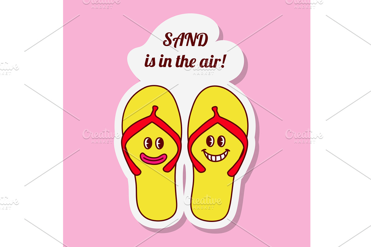 Cartoon yellow flip flops with faces, an Object Illustration by okskukuruza