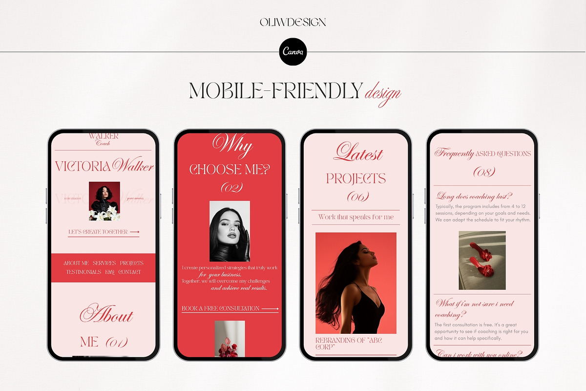 Red website for coach Canva template, a Websites & App Template by OliaMuseDesign (Photo 4 of 5)
