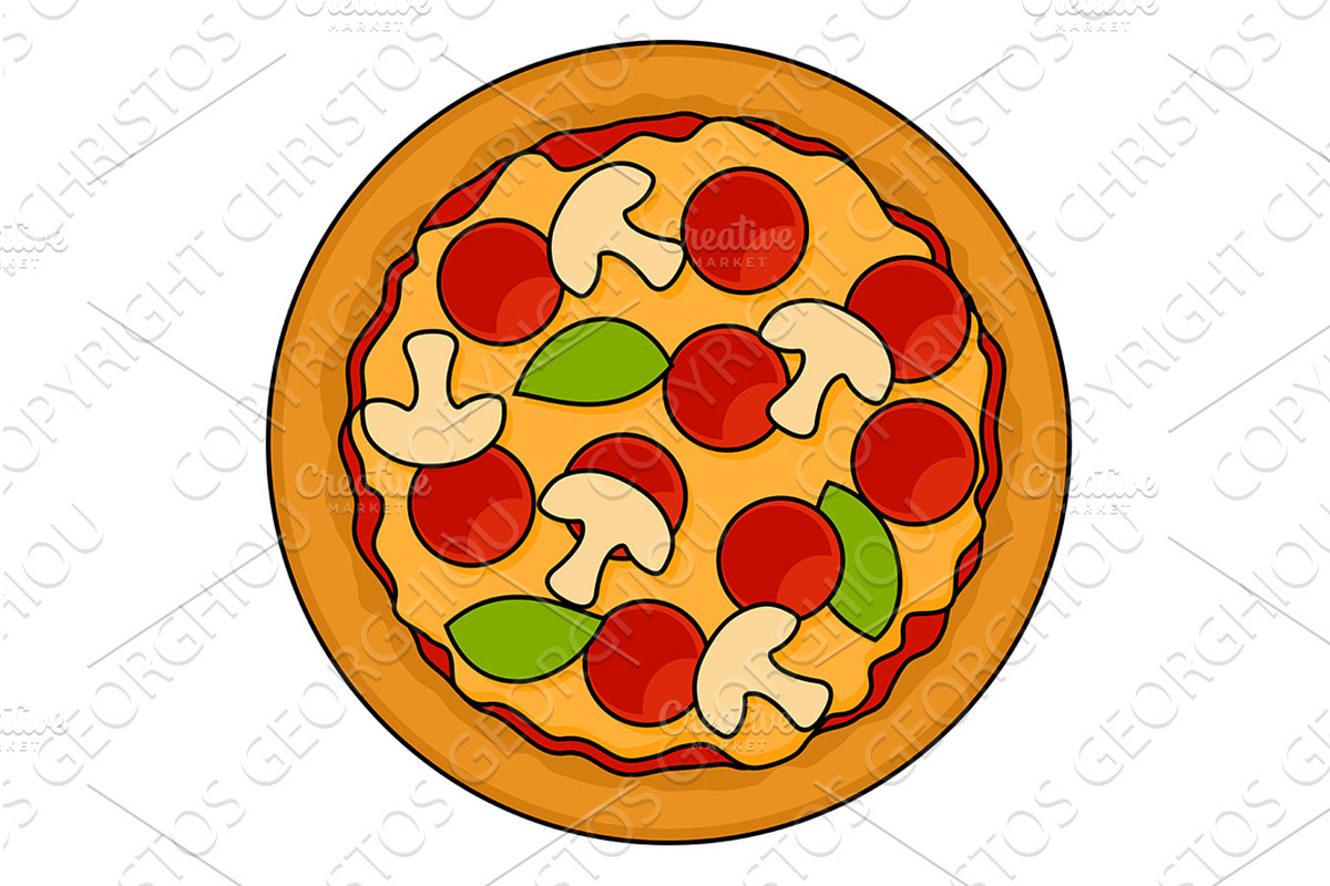 Pepperoni Pizza With Mushrooms Food, a Food Illustration by Christos Georghiou