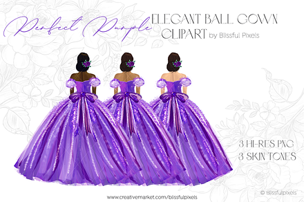 Purple Princess Gown Dress Clipart