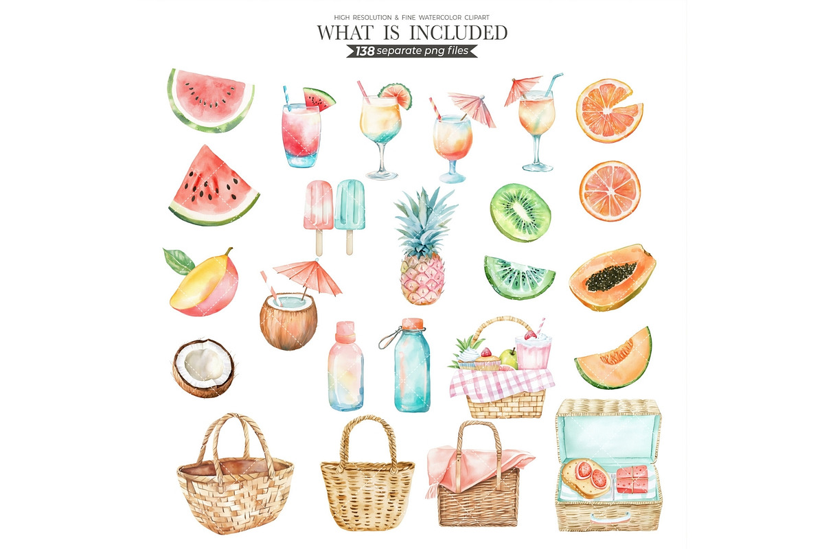 Watercolor Beach Day Clipart, an Illustration by CharmClipart (Photo 3 of 9)