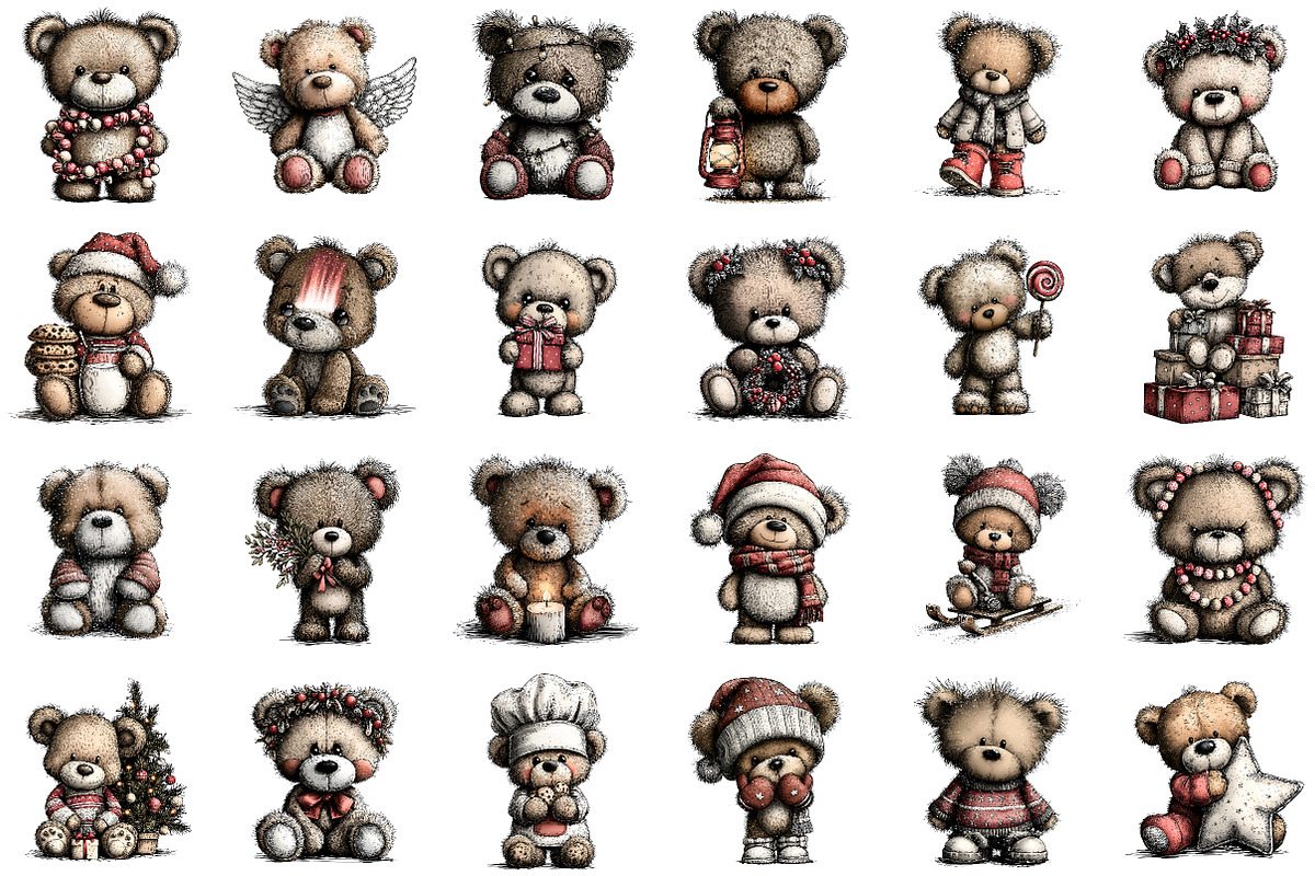 Watercolor Christmas Teddy Bear Clip, an Animal Illustration by Sublimation Artist (Photo 2 of 6)
