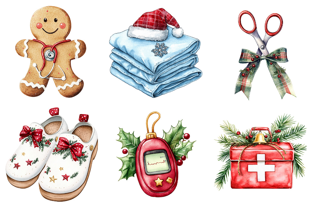 Christmas Nurse Clipart Set, a Seasonal Illustration by CitraGraphics (Photo 4 of 9)