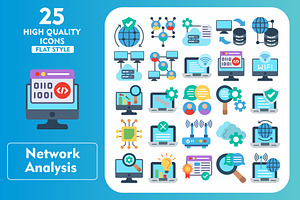 25 Network Analysis Flat Icons, an Icon by Pexelpy