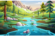 Nature River and Waterfall Landscape, an Illustration by YG Studio (Thumbnail 2 of 6)