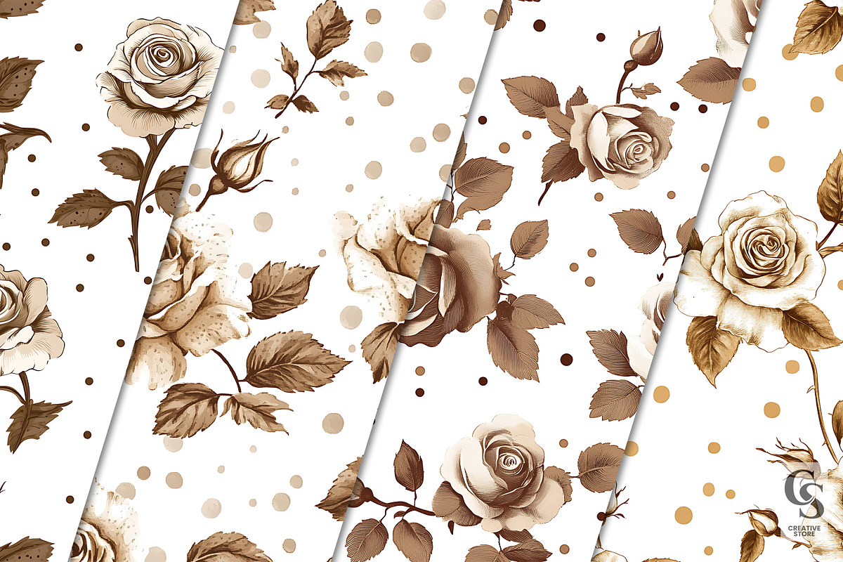 Sepia Rose Flowers Seamless Pattern, a Pattern Graphic by Creative Store (Photo 2 of 5)
