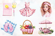 Pink Gingham Summer Clipart, an Illustration by RobertsArt (Thumbnail 2 of 7)