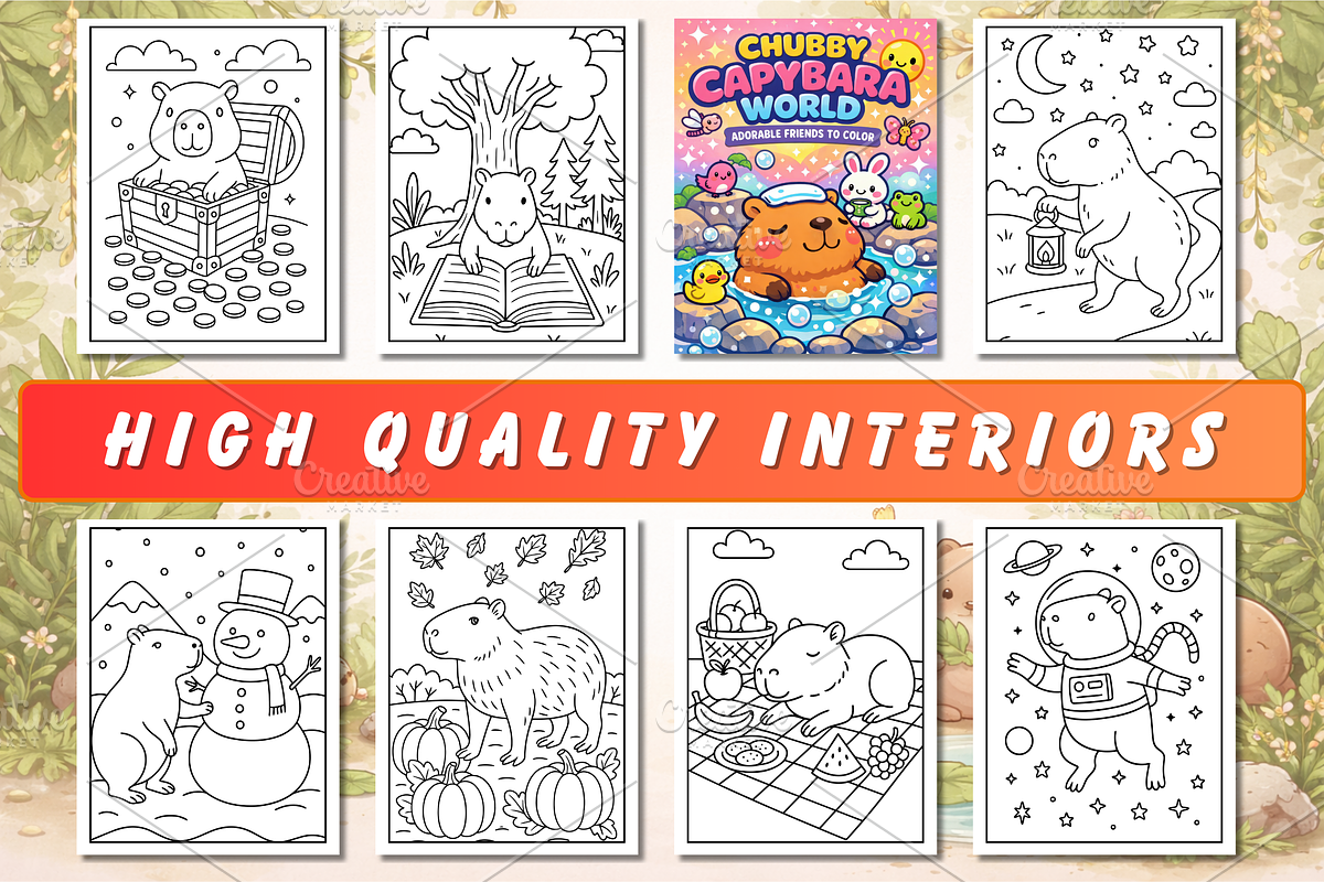 Chubby Capybara Coloring Pages, an Animal Illustration by Neon Studio (Photo 2 of 3)