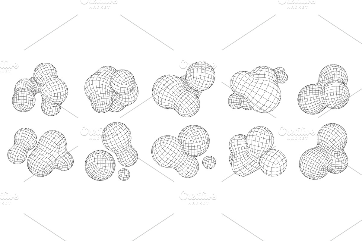 Blob 3D wireframe shapes. Polygonal, an Object Illustration by winwin.art