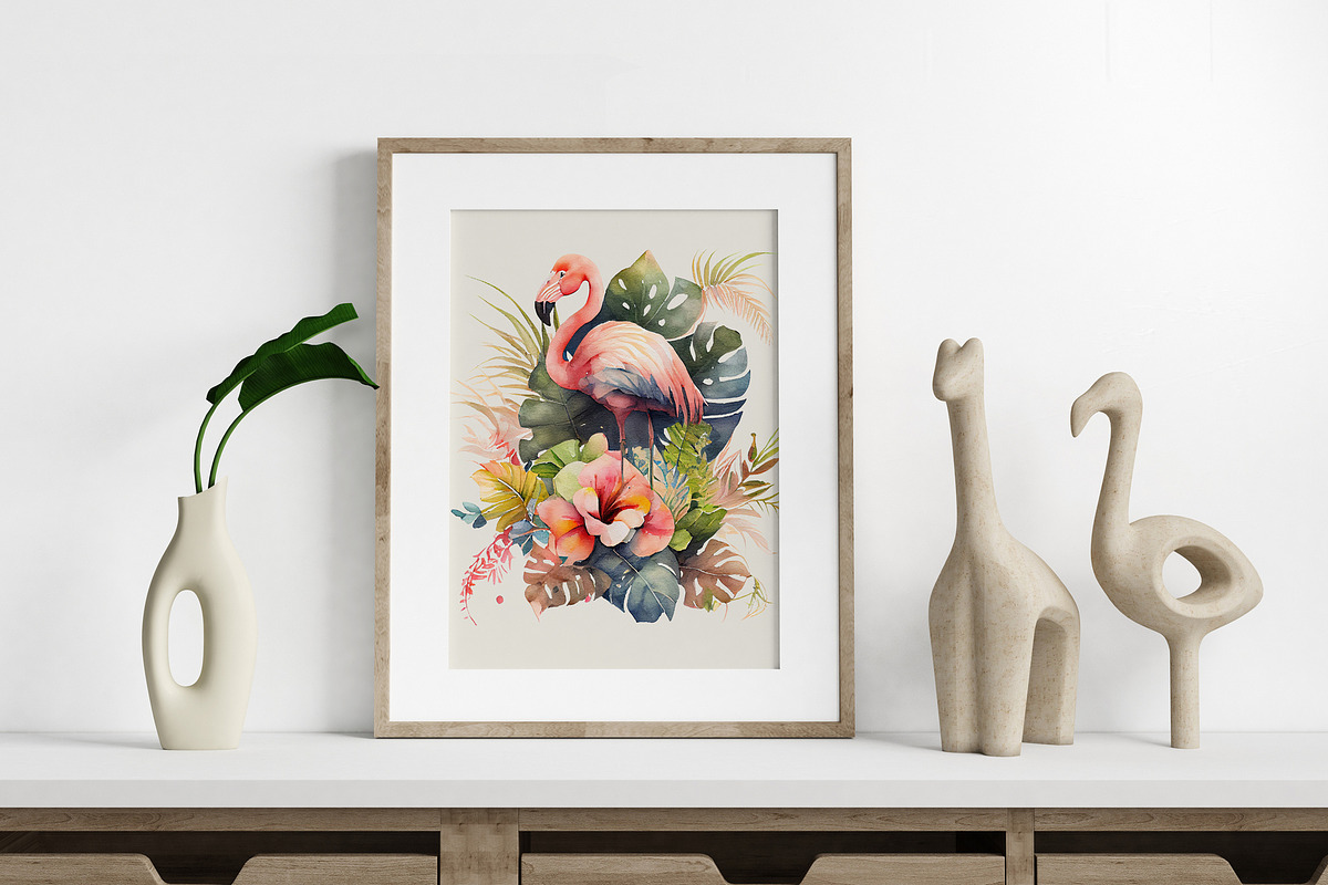Watercolor Tropical Flamingos, an Animal Illustration by Vasmila (Photo 2 of 9)