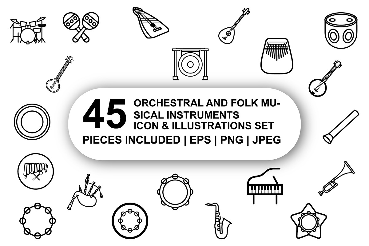 folk musical instruments Icon Set, an Outline Icon by Nurlan's shop (Photo 1 of 6)