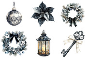 Black and White Christmas Clipart, a Seasonal Illustration by CitraGraphics (Thumbnail 2 of 9)