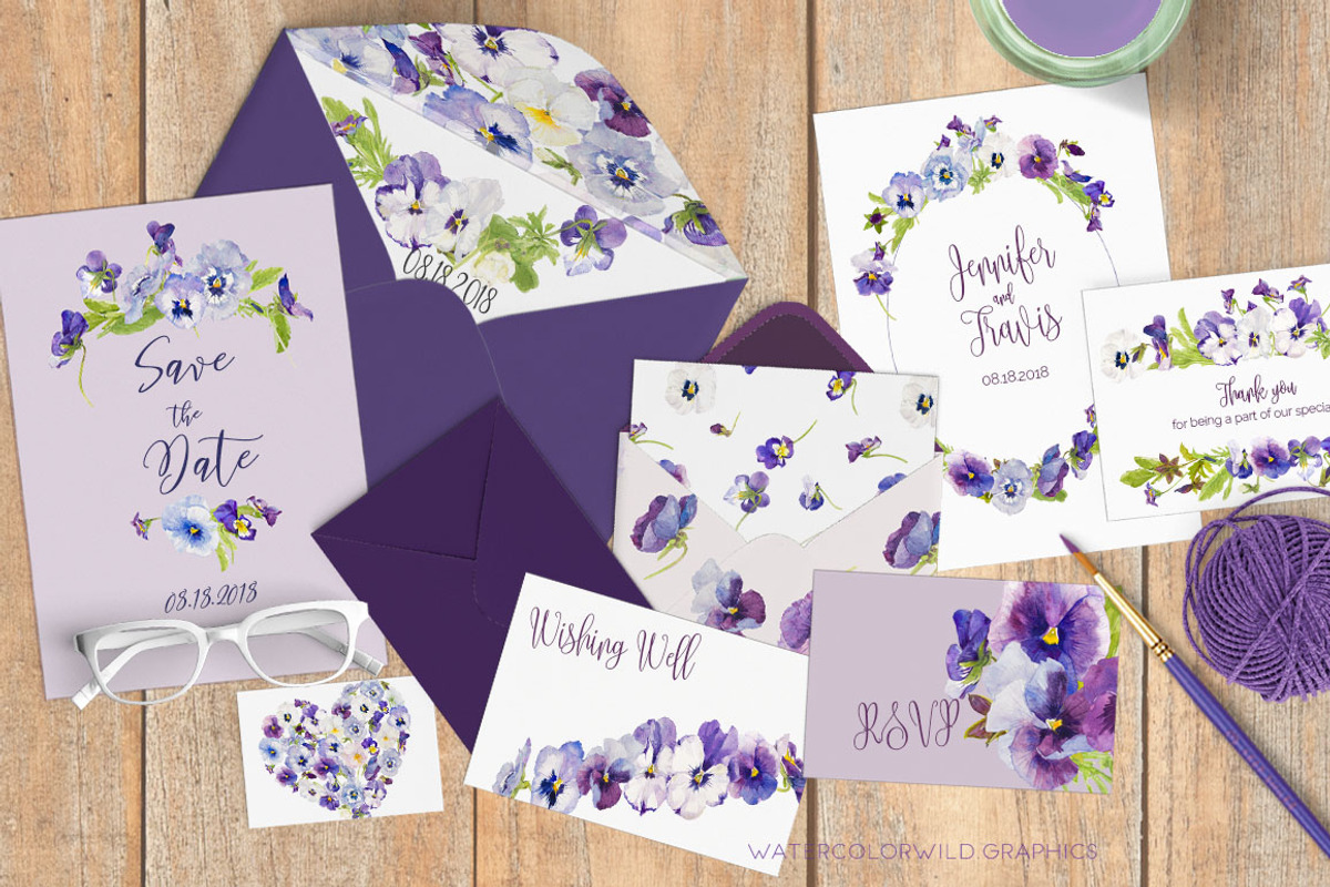 Pansies-Design pack, an Illustration by watercolorwild.graphics (Photo 2 of 10)
