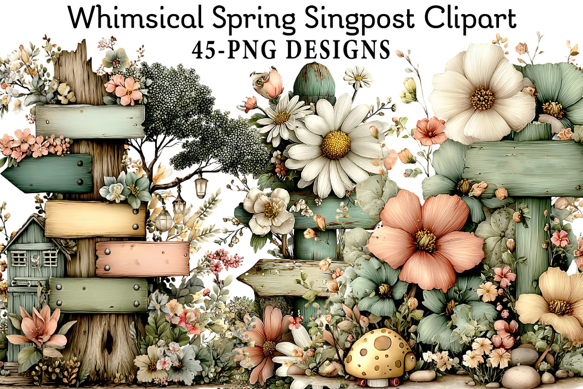 Whimsical Spring Singpost Clipart, an Illustration by Daily.Designs (Photo 1 of 8)