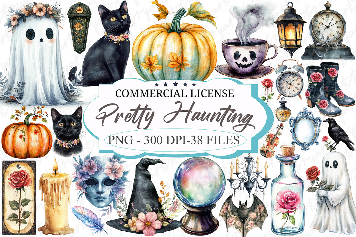 Watercolor Pretty Haunting Clipart, an Illustration by designcity5 (Photo 1 of 5)