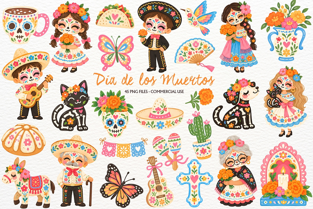 Dia de los Muertos Clipart Halloween, a Seasonal Illustration by SugarCloudStudioArt (Photo 1 of 5)