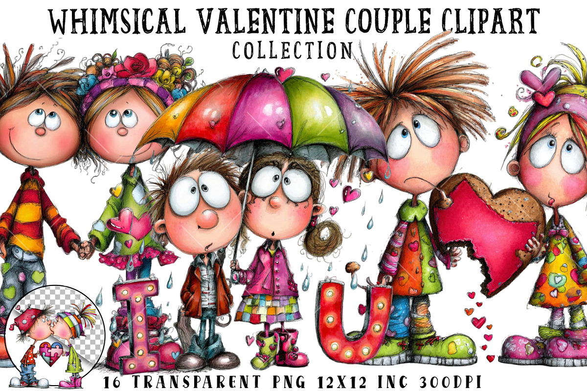 Whimsical Valentine Couple Clipart, an Illustration by OK Design (Photo 1 of 6)