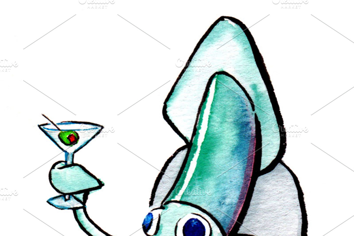 Mr. Squid Kicks It, a Food Illustration by DearthCo
