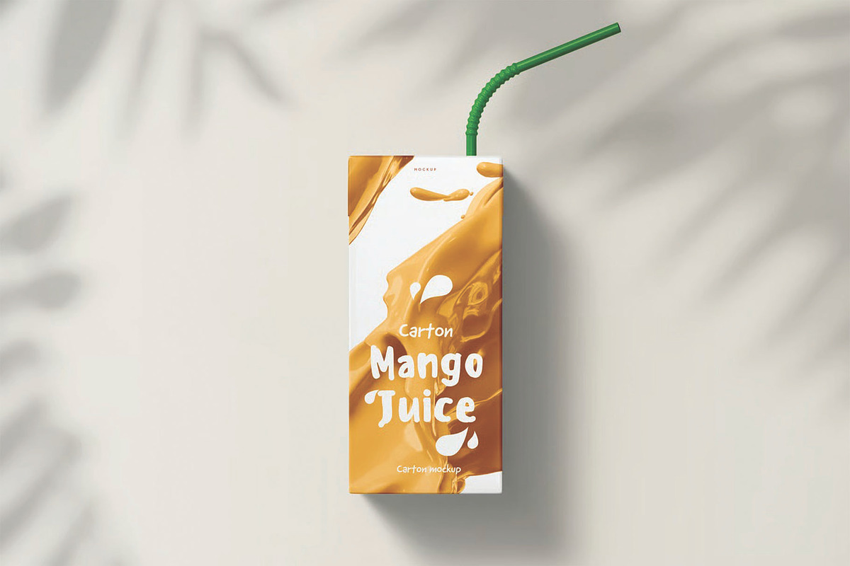 Juice Carton Packaging Box Mockup, a Packaging Mockup by DesignRushMarket (Photo 2 of 15)