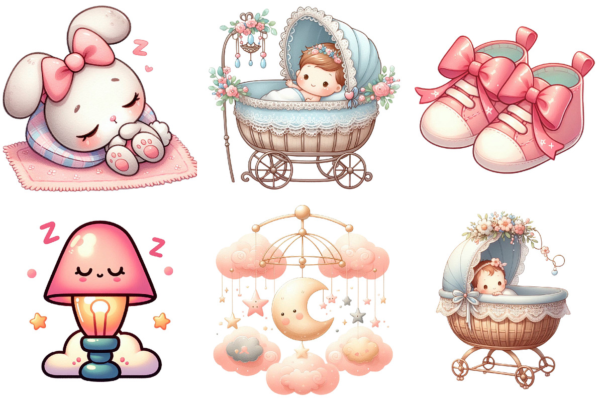 Pink Baby Girl Nursery Clipart, an Illustration by Watercolor design (Photo 3 of 4)