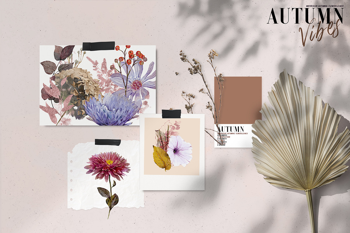 Watercolor Autumn Flowers & Leaves, a Decorative Illustration by Damian Roh (Photo 6 of 16)