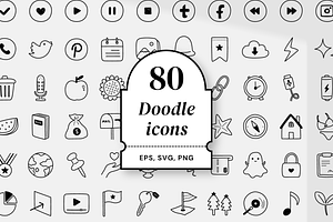 80 doodle icons set