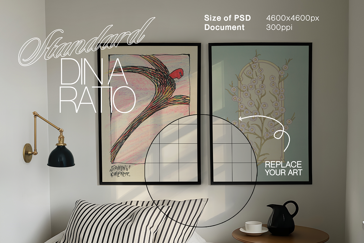 Set of Two Frames Bedroom Mockup, an Advertising Mockup by WasMockups (Photo 3 of 5)